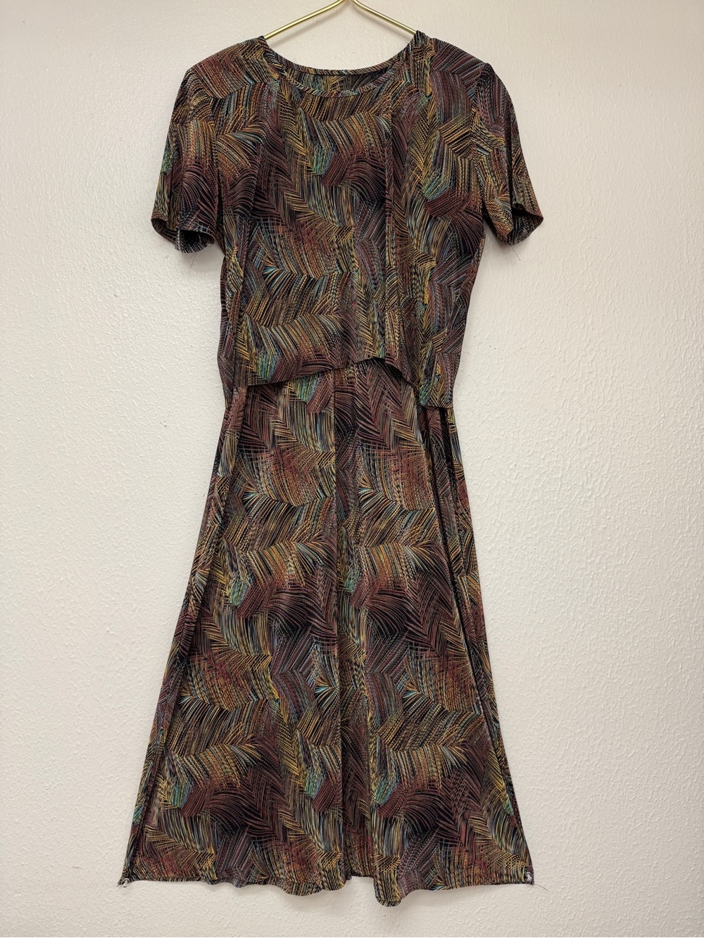 Vtg Connected Apparel Women Dress Multicolor Leaves Layered Lined Crinkle
